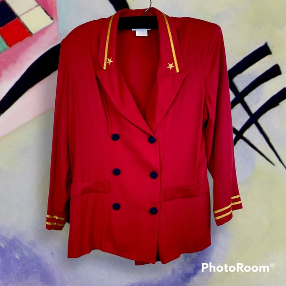 Jackets & Blazers - VINTAGE 80s Blazer Stars and Stripes 🇺🇸 size 16P Red Blue Gold
